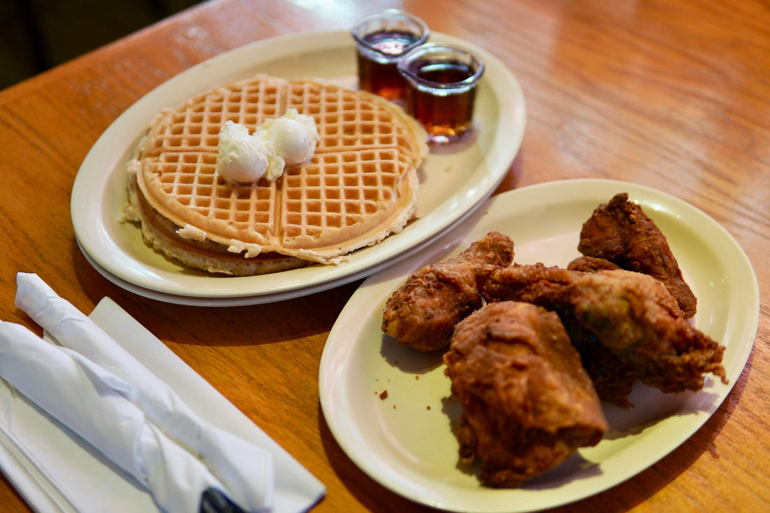 Chicken and waffles at a Black-owned soul food restaurant in Philadelphia