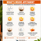 Product packaging with ingredients list for Apetamin, including vitamins and amino acids.